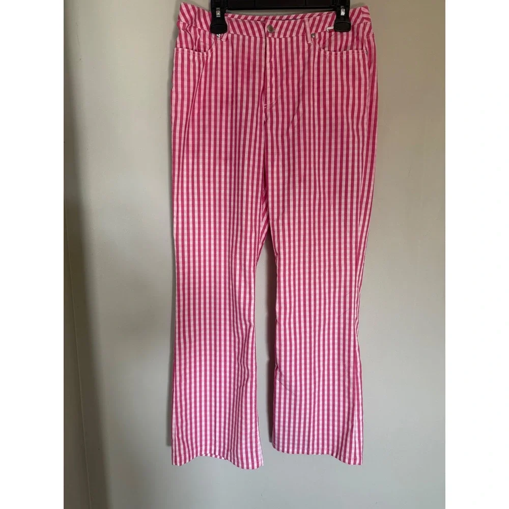 Escada Sport Pink White striped Pants 12/42 preppy euro costal y2k boho Kate - Picture 2 of 10